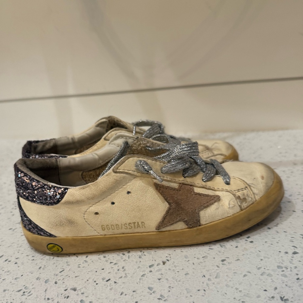 Golden Goose Cream and Brown Star Kids Sneakers